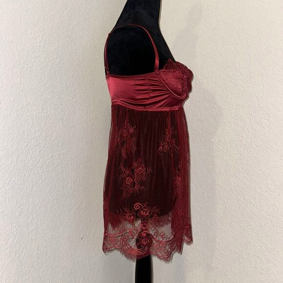 Coquette Babydoll Lingerie Women's Small Red Sheer Lace Detail Straps Underwire - Picture 3 of 9